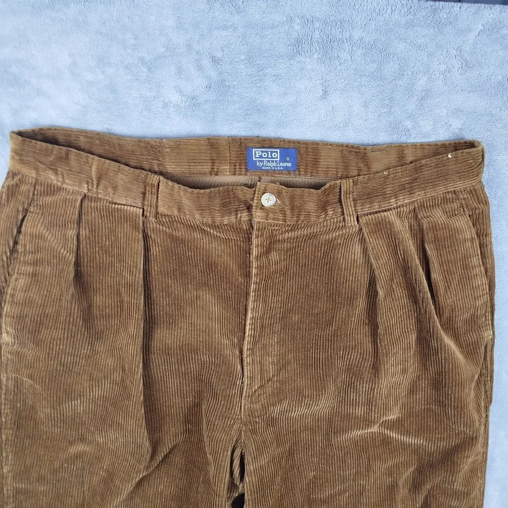 Vintage 80s Polo Ralph Lauren Corduroy‎ Pants Men's 38x27 Brown Made in USA